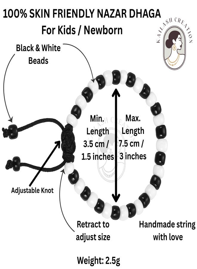 Kailash Creation ™ Baby Nazariya Bracelets Kada for Newborn Boys & Girls (0-5 Years) | Adjustable Black & White Beads Thread | Baby Shower, Birth, Naming Ceremony & Mundan Function (Black and White, Pack of 2) - Image 5